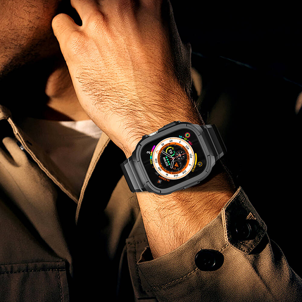 Apple Watch 42mm Wiwu Wi-WB014 Armor Serisi 2in1 Sert PC Kasa Koruyuculu Silikon Kordon Siyah