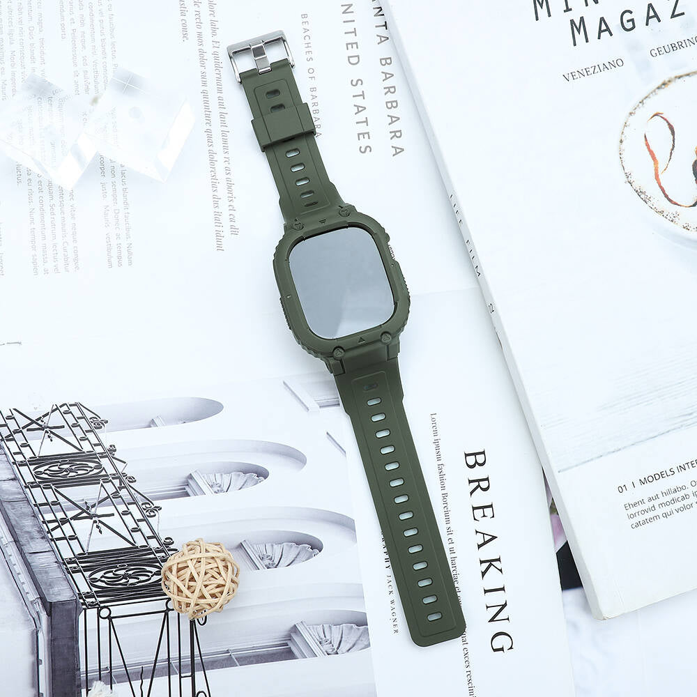 Apple Watch 42mm Wiwu Wi-WB014 Armor Serisi 2in1 Sert PC Kasa Koruyuculu Silikon Kordon Yeşil