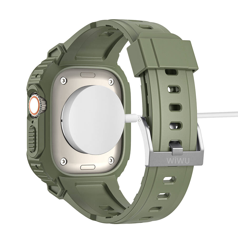 Apple Watch 42mm Wiwu Wi-WB014 Armor Serisi 2in1 Sert PC Kasa Koruyuculu Silikon Kordon Yeşil