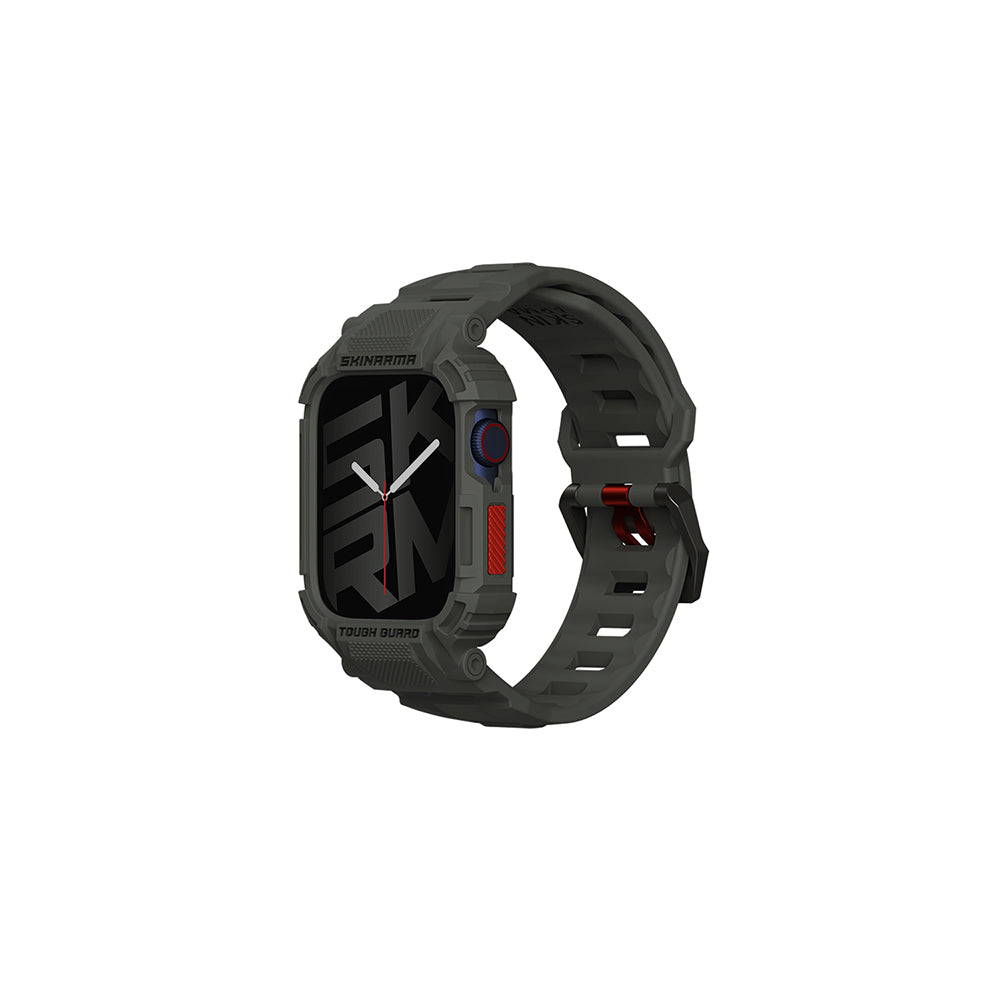 Apple Watch 44 mm Skinarma Mecha 2in1 TPU Kasa Koruyucu + Silikon Kordon Yeşil