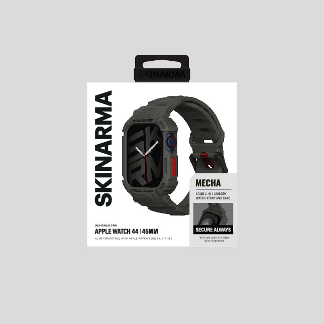 Apple Watch 44 mm Skinarma Mecha 2in1 TPU Kasa Koruyucu + Silikon Kordon Açık Gri