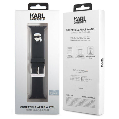 Apple Watch 44mm Karl Lagerfeld Orjinal Lisanslı İkonik Karl Head Logolu Silikon Kordon Beyaz