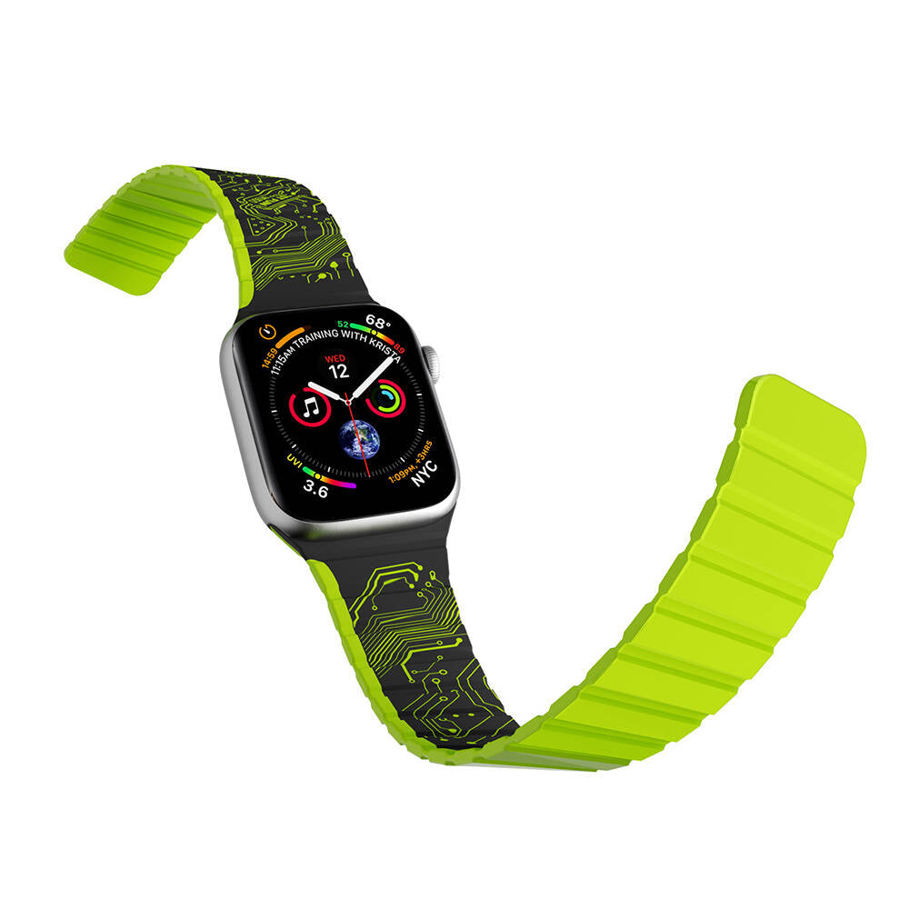Apple Watch 44mm Kordon Youngkit Technological Magnetik Tak Çıkar Silikon Strap Kayış Siyah