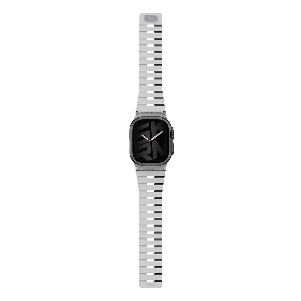 Apple Watch 44mm Skinarma Gemini Serisi TPU Magnetik Silikon Kordon Gri-Turuncu