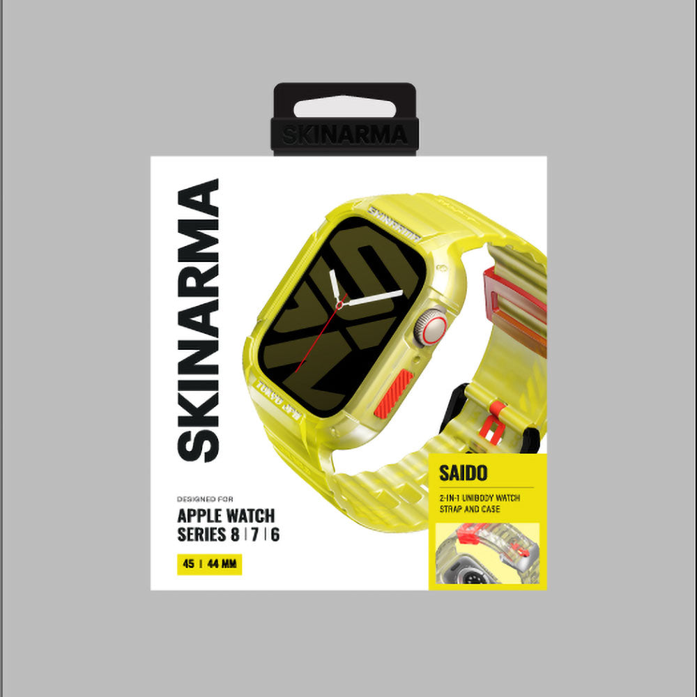 Apple Watch 44mm SkinArma Saido Sert PC Kasa Koruyuculu Silikon Kordon Füme