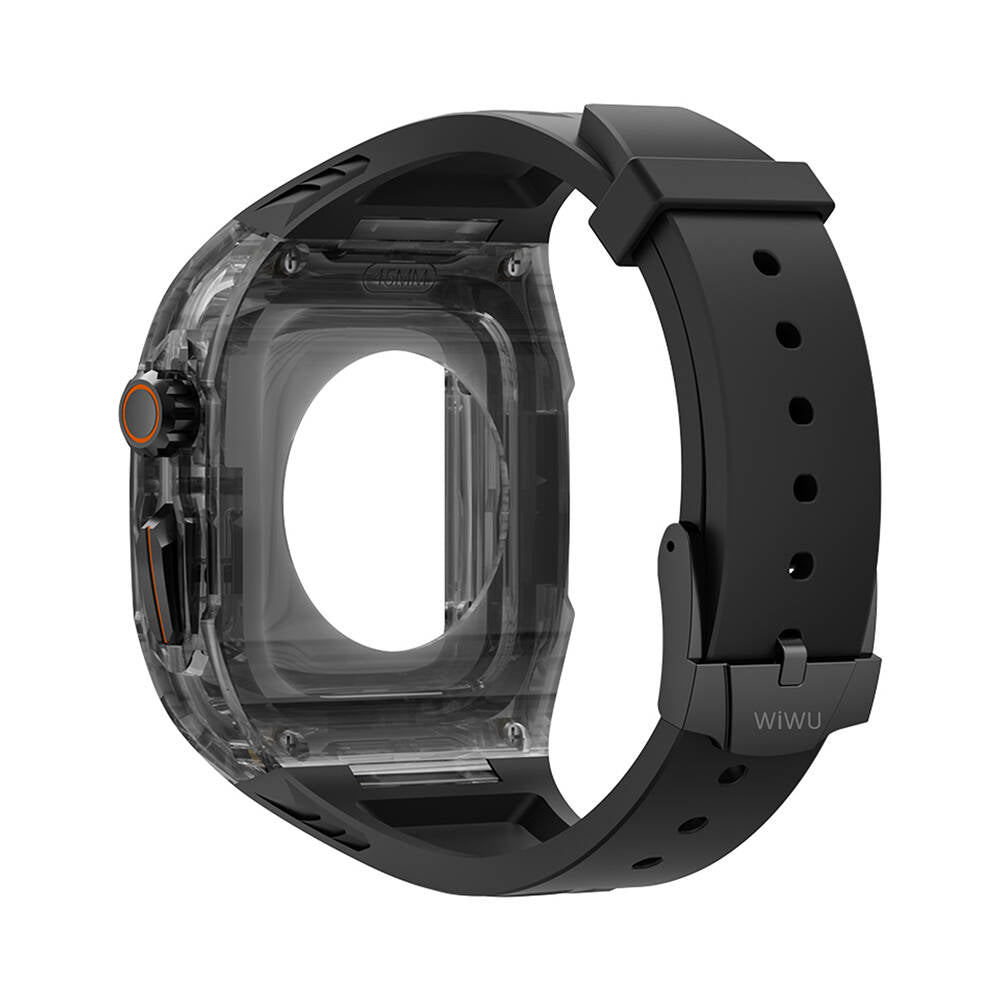 Apple Watch 44mm Wiwu Wi-WB013 Rambo Serisi 2in1 Şeffaf PC Kasa Koruyuculu Kauçuk Kordon Siyah