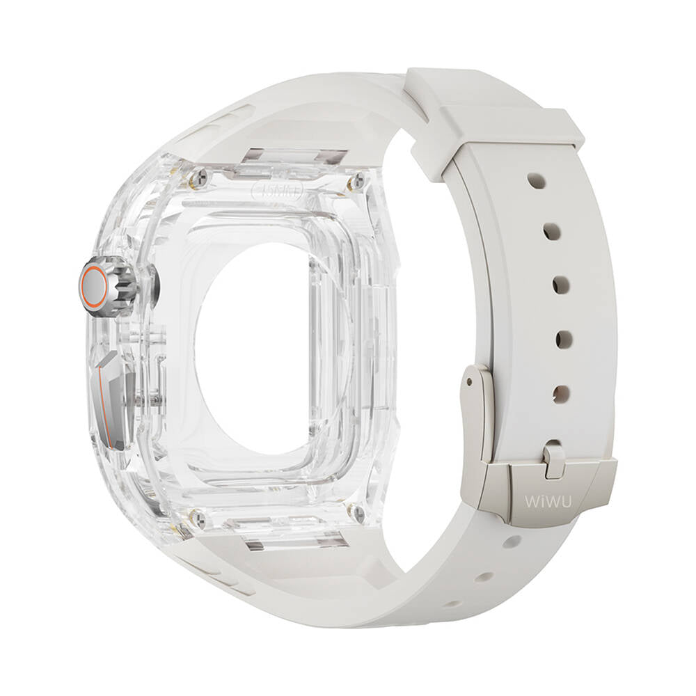 Apple Watch 44mm Wiwu Wi-WB013 Rambo Serisi 2in1 Şeffaf PC Kasa Koruyuculu Kauçuk Kordon Siyah