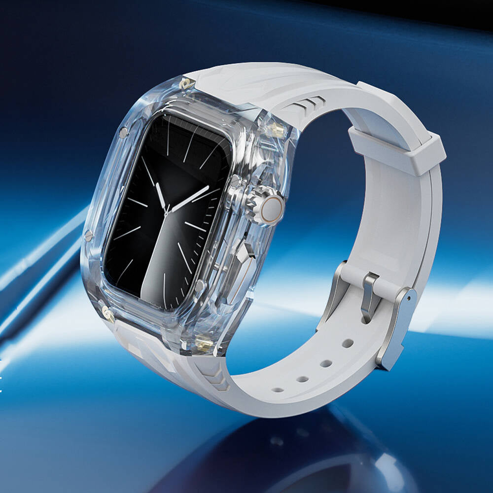 Apple Watch 44mm Wiwu Wi-WB013 Rambo Serisi 2in1 Şeffaf PC Kasa Koruyuculu Kauçuk Kordon Siyah