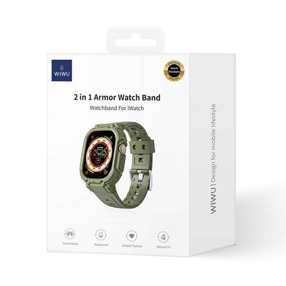 Apple Watch 44mm Wiwu Wi-WB014 Armor Serisi 2in1 Sert PC Kasa Koruyuculu Silikon Kordon Siyah