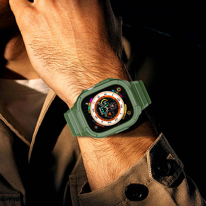 Apple Watch 44mm Wiwu Wi-WB014 Armor Serisi 2in1 Sert PC Kasa Koruyuculu Silikon Kordon Siyah