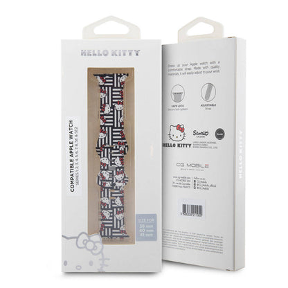 Apple Watch 7 41mm Hello Kitty Orjinal Lisanslı Çizgiler & Kitty Silikon Kordon Siyah