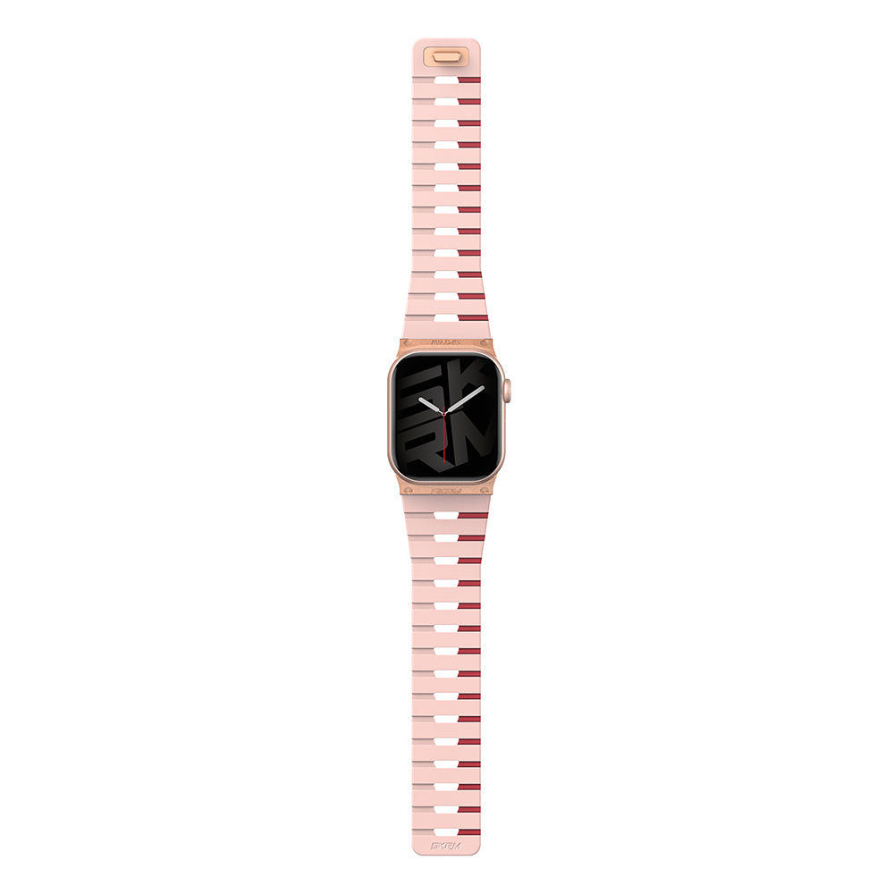 Apple Watch 7 41mm Skinarma Gemini Serisi TPU Magnetik Silikon Kordon Pembe