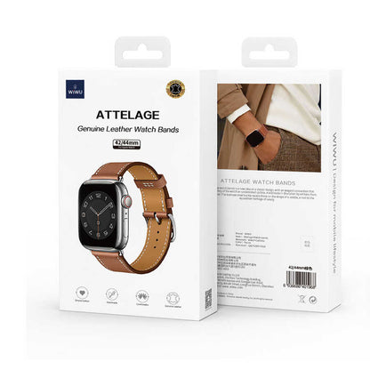 Apple Watch 7 41mm Wiwu Attleage Watchband Hakiki Deri Kordon Turuncu