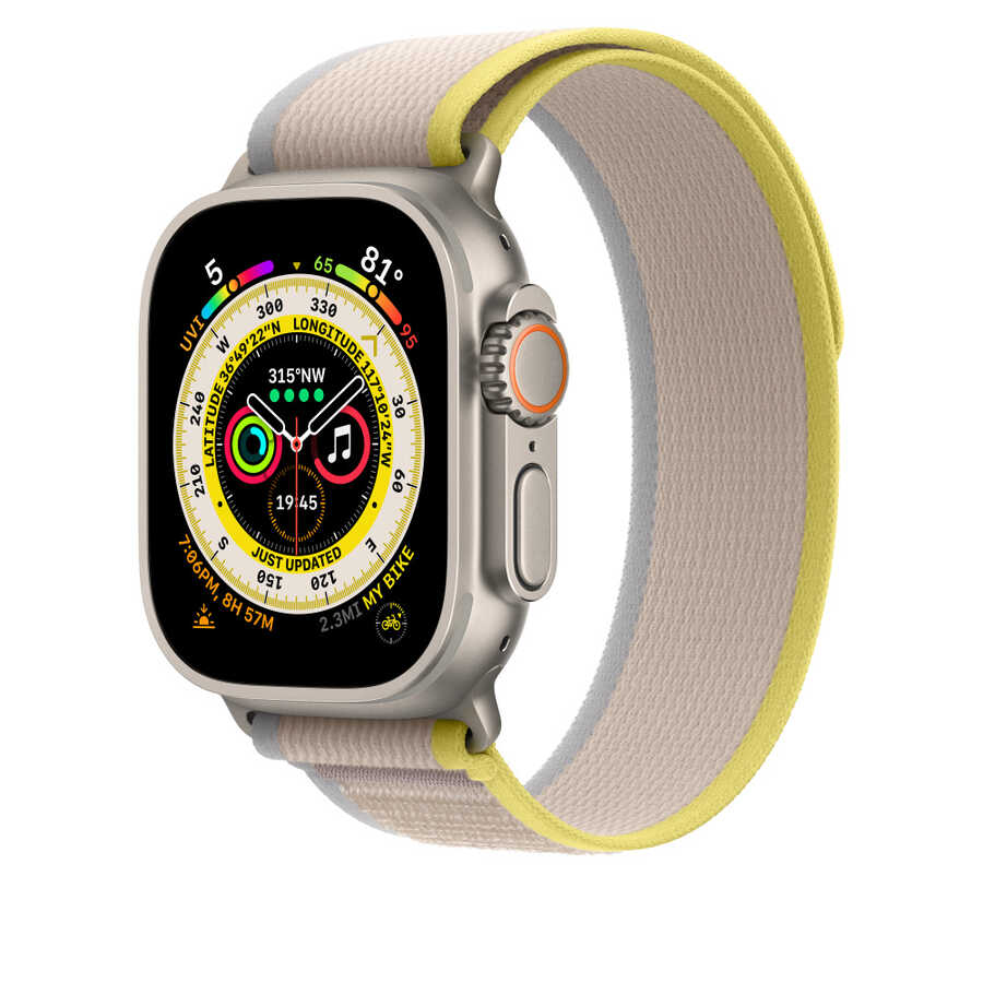 Apple Watch 7 41mm Wiwu Trail Loop Naylon Örgü İşlemeli Hasır Kordon Strap Kayış Beyaz-Sarı