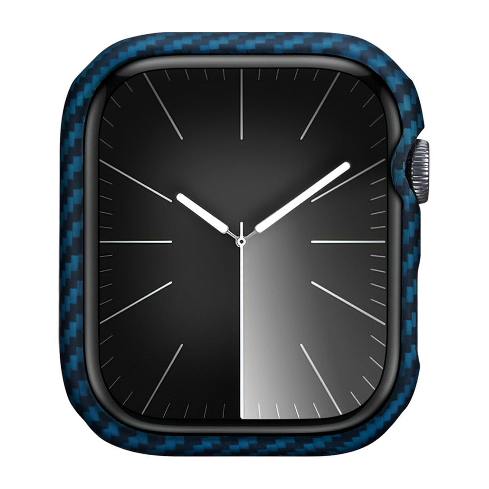 Apple Watch 7 45mm 600D Aramid Fiber Classic Serisi Black-Blue Twill Kasa Koruyucu Pitaka Air Case Siyah-Mavi