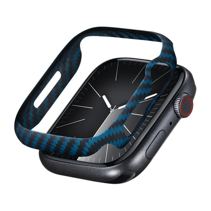 Apple Watch 7 45mm 600D Aramid Fiber Classic Serisi Black-Blue Twill Kasa Koruyucu Pitaka Air Case Siyah-Mavi