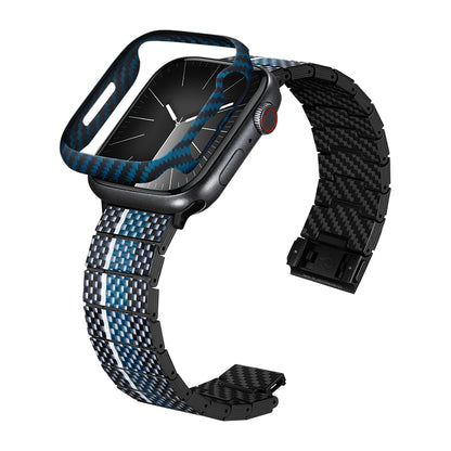 Apple Watch 7 45mm 600D Aramid Fiber Classic Serisi Black-Blue Twill Kasa Koruyucu Pitaka Air Case Siyah-Mavi