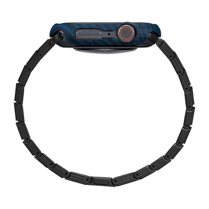 Apple Watch 7 45mm 600D Aramid Fiber Classic Serisi Black-Blue Twill Kasa Koruyucu Pitaka Air Case Siyah-Mavi