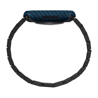 Apple Watch 7 45mm 600D Aramid Fiber Classic Serisi Black-Blue Twill Kasa Koruyucu Pitaka Air Case Siyah-Mavi