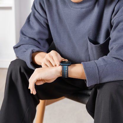 Apple Watch 7 45mm 600D Aramid Fiber Classic Serisi Black-Blue Twill Kasa Koruyucu Pitaka Air Case Siyah-Mavi