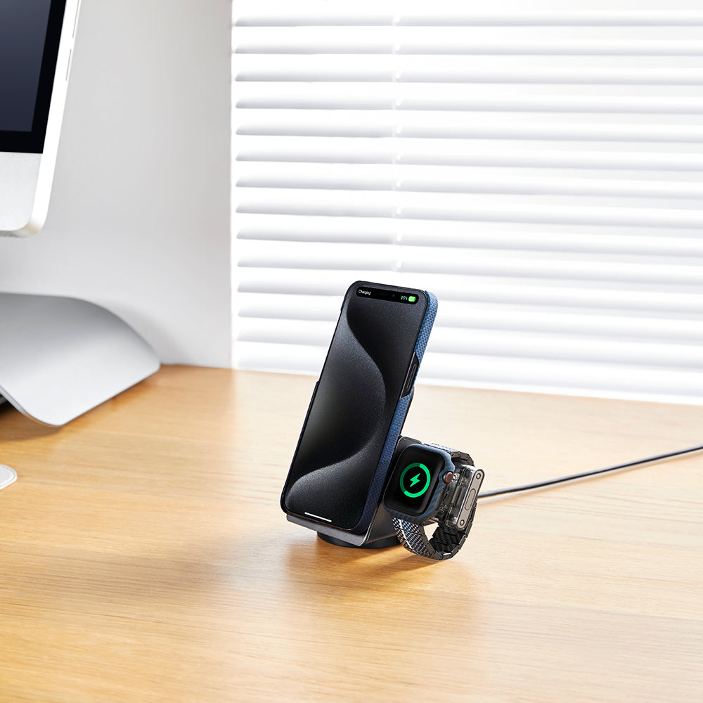 Apple Watch 7 45mm 600D Aramid Fiber Classic Serisi Black-Blue Twill Kasa Koruyucu Pitaka Air Case Siyah-Mavi