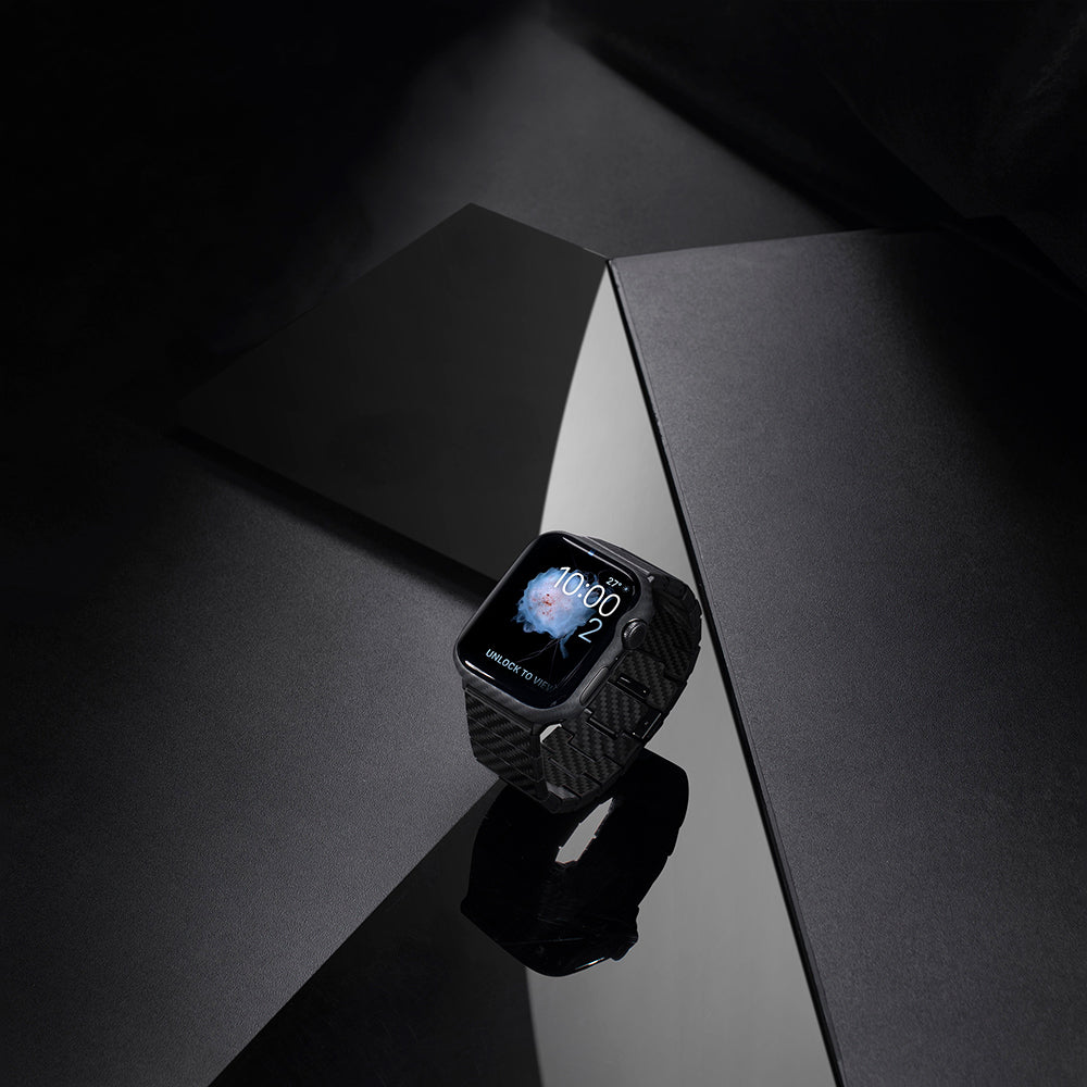 Apple Watch 7 45mm 600D Aramid Fiber Classic Serisi Black-Grey Twill Kasa Koruyucu Pitaka Air Case Siyah-Gri