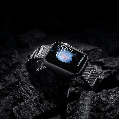 Apple Watch 7 45mm 600D Aramid Fiber Classic Serisi Black-Grey Twill Kasa Koruyucu Pitaka Air Case Siyah-Gri