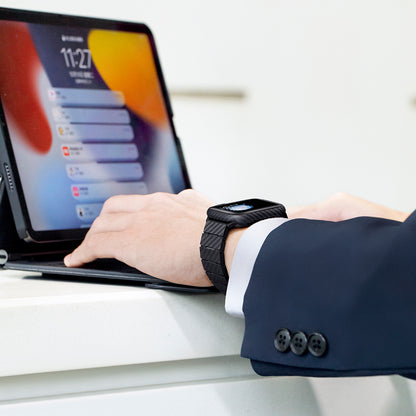 Apple Watch 7 45mm 600D Aramid Fiber Classic Serisi Black-Grey Twill Kasa Koruyucu Pitaka Air Case Siyah-Gri