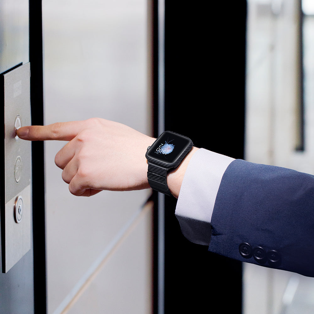 Apple Watch 7 45mm 600D Aramid Fiber Classic Serisi Black-Grey Twill Kasa Koruyucu Pitaka Air Case Siyah-Gri