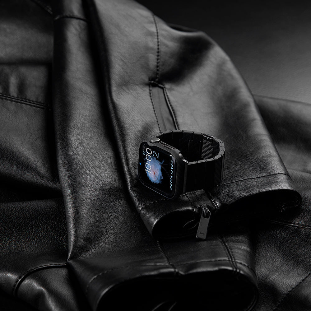 Apple Watch 7 45mm 600D Aramid Fiber Classic Serisi Black-Grey Twill Kasa Koruyucu Pitaka Air Case Siyah-Gri