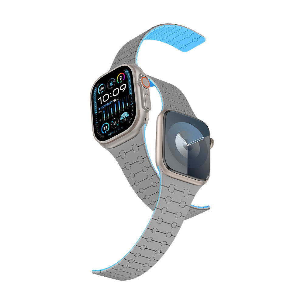 Apple Watch 7 45mm Amazingthing Smoothie Sport Magnetik Tak Çıkar Silikon Strap Kayış Gri-Mavi