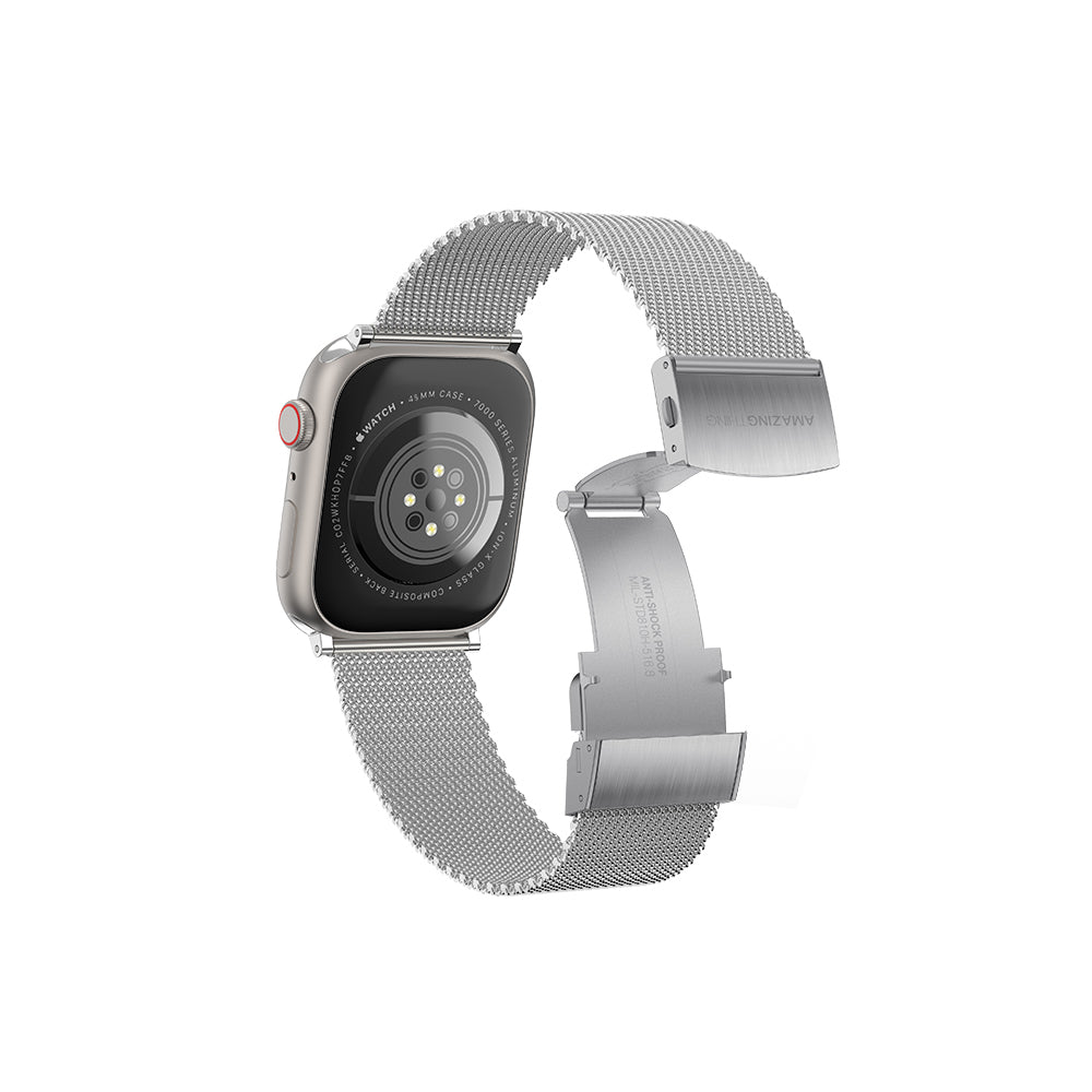 Apple Watch 7 45mm Amazingthing Titan Metal Hasır Kordon Gümüş