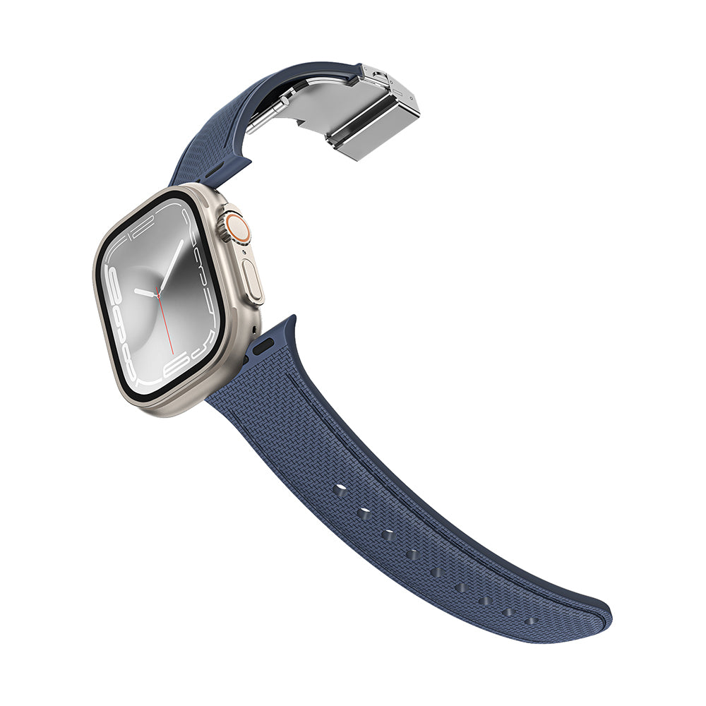 Apple Watch 7 45mm Amazingthing Titan Swift Deri Dokulu Silikon Kordon Siyah