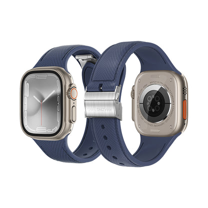 Apple Watch 7 45mm Amazingthing Titan Swift Deri Dokulu Silikon Kordon Siyah