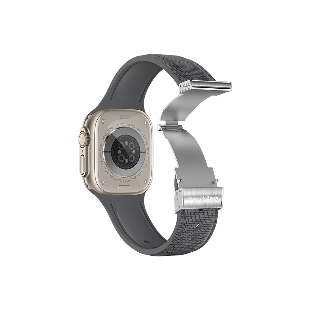 Apple Watch 7 45mm Amazingthing Titan Swift Deri Dokulu Silikon Kordon Lacivert