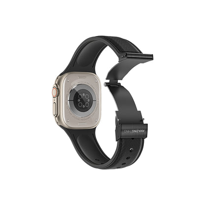 Apple Watch 7 45mm Amazingthing Titan Swift Deri Dokulu Silikon Kordon Gri