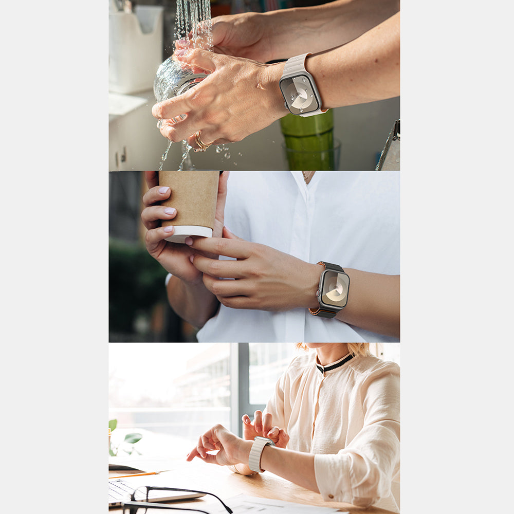 Apple Watch 7 45mm Benks Magnetik Tak Çıkar Silikon Strap Kayış Starlight