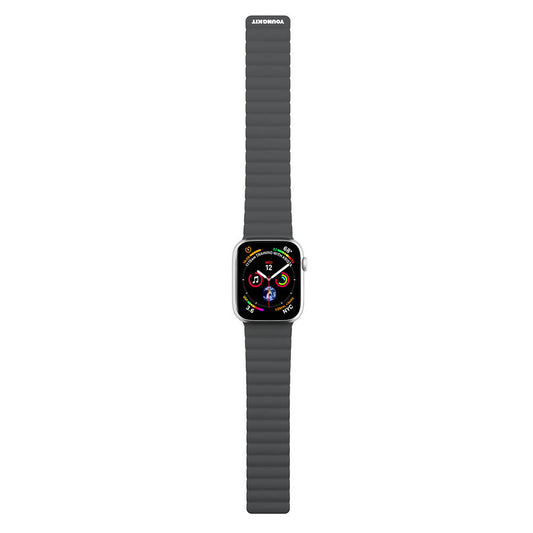Apple Watch 7 45mm Kordon Youngkit Classical Magnetik Tak Çıkar Silikon Strap Kayış Siyah