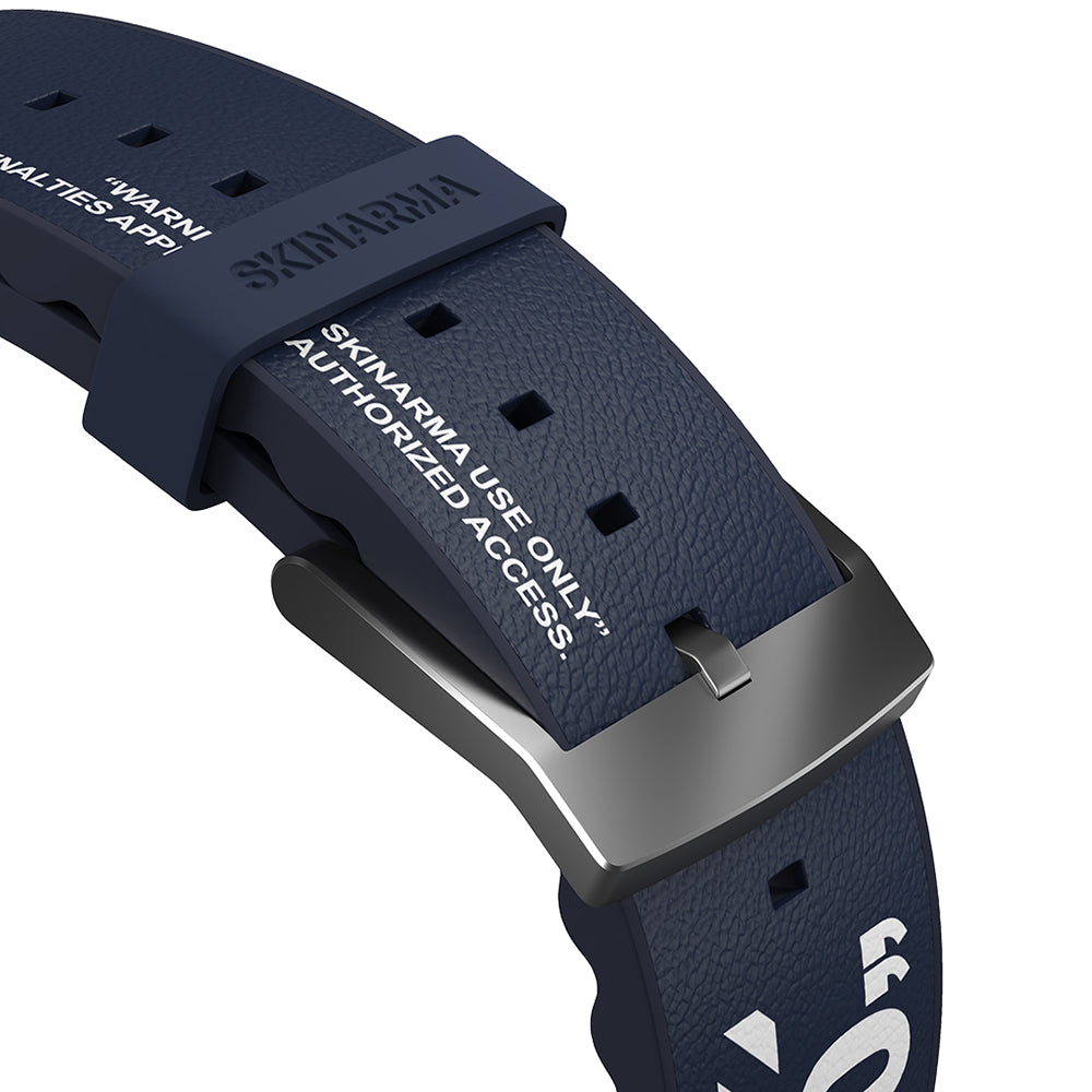 Apple Watch 7 45mm SkinArma Taihi Sora Yazı Desenli Deri Görünümlü Silikon Kordon Mavi