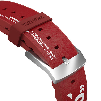 Apple Watch 7 45mm SkinArma Taihi Sora Yazı Desenli Deri Görünümlü Silikon Kordon Kırmızı