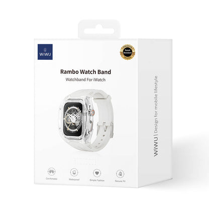 Apple Watch 7 45mm Wiwu Wi-WB013 Rambo Serisi 2in1 Şeffaf PC Kasa Koruyuculu Kauçuk Kordon Beyaz