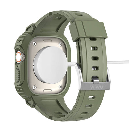 Apple Watch 7 45mm Wiwu Wi-WB014 Armor Serisi 2in1 Sert PC Kasa Koruyuculu Silikon Kordon Yeşil