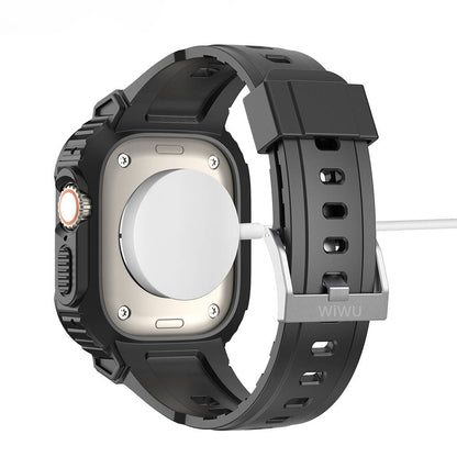 Apple Watch 7 45mm Wiwu Wi-WB014 Armor Serisi 2in1 Sert PC Kasa Koruyuculu Silikon Kordon Siyah