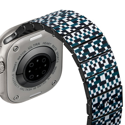 Apple Watch Serisi Uyumlu Aramid Fiber ve Karbon Fiber Pitaka Dreamland ChromaCarbon Serisi Mosaic Universal Kordon Mavi-Beyaz