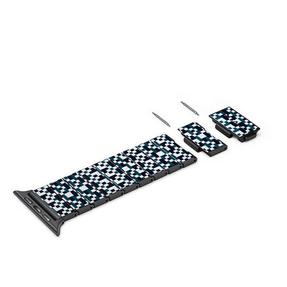 Apple Watch Serisi Uyumlu Aramid Fiber ve Karbon Fiber Pitaka Dreamland ChromaCarbon Serisi Mosaic Universal Kordon Mavi-Beyaz