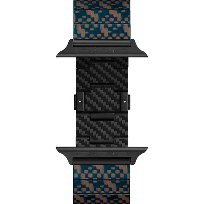 Apple Watch Serisi Uyumlu Aramid Fiber ve Karbon Fiber Pitaka Dreamland ChromaCarbon Serisi Stairs Universal Kordon Mavi-Kahverengi