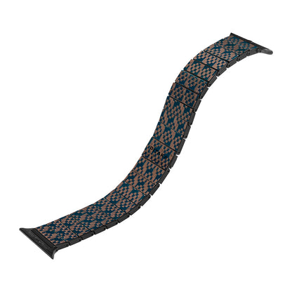 Apple Watch Serisi Uyumlu Aramid Fiber ve Karbon Fiber Pitaka Dreamland ChromaCarbon Serisi Stairs Universal Kordon Mavi-Kahverengi