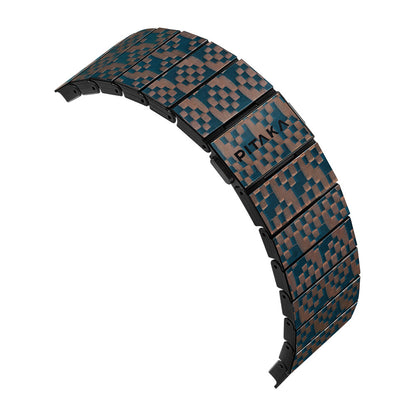 Apple Watch Serisi Uyumlu Aramid Fiber ve Karbon Fiber Pitaka Dreamland ChromaCarbon Serisi Stairs Universal Kordon Mavi-Kahverengi