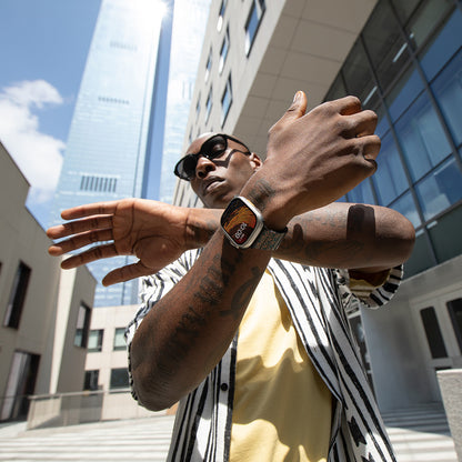 Apple Watch Serisi Uyumlu Aramid Fiber ve Karbon Fiber Pitaka Dreamland ChromaCarbon Serisi Stairs Universal Kordon Mavi-Kahverengi