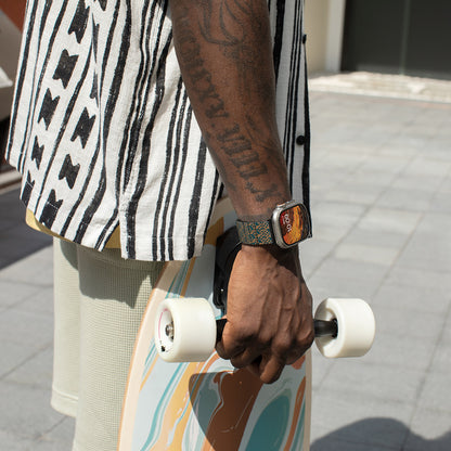 Apple Watch Serisi Uyumlu Aramid Fiber ve Karbon Fiber Pitaka Dreamland ChromaCarbon Serisi Stairs Universal Kordon Mavi-Kahverengi